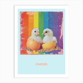 Chicks In Hatched Eggs Rainbow Poster Art Print