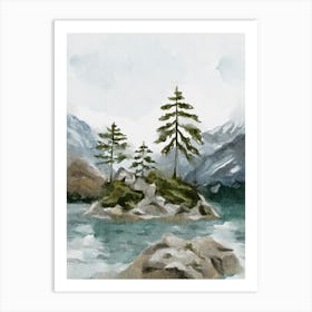 Watercolour Of A Lake Art Print