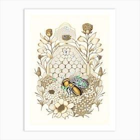 Beehive With Flowers 6 Vintage Art Print