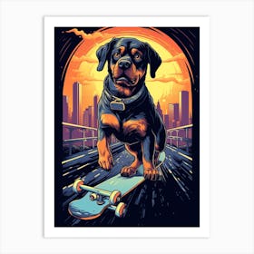 Rottweiler Dog Skateboarding Illustration 4 Art Print
