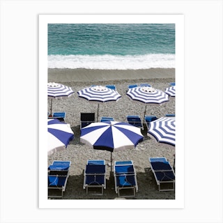 Blue Sunbeds On The Beach Of Monterosso Italy Art Print