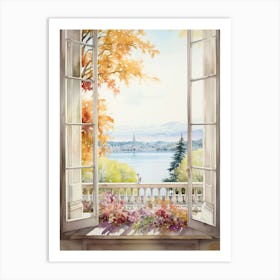 Window View Of Geneva Switzerland In Autumn Fall, Watercolour 4 Art Print