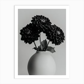 Black Dahlia Elegance - Minimalist Floral Art in White Vase Art Print