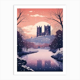 Winter Travel Night Illustration Durham United Kingdom 1 Art Print