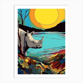 Geometric Rhino Sun Illustration 1 Art Print