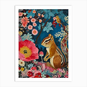 Floral Animal Painting Chipmunk 1 Art Print