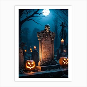 Graveyard At Night Art Print