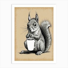 Squirrel With A Cup Of Coffee Art Print