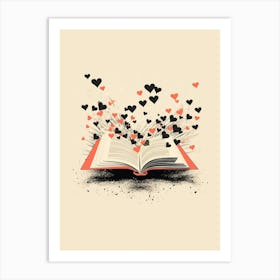 Black & Coral Open Book Heart 1 Art Print