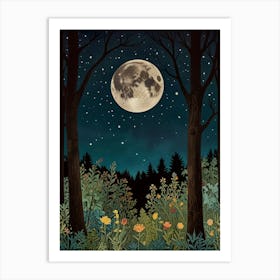 Full Moon In The Forest Style William Morris Art Print 2 Art Print