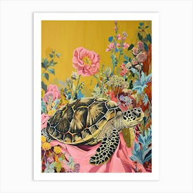 Floral Animal Painting Turtle 3 Art Print