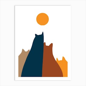 Three Cats Looking At The Sun Art Print