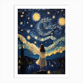 Woman Staring At The Moon Beside Cool Art Print