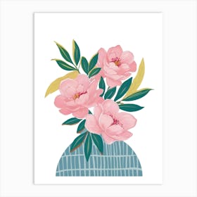 Peony Flowers In Blue Vase Art Print