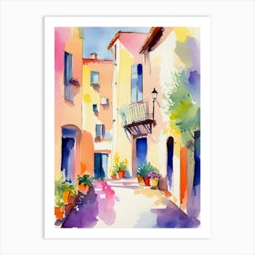 Watercolor Of A Street In France Art Print