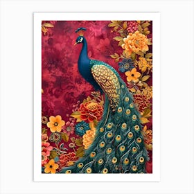 Peacock Inspired by William Morris Art Print