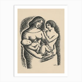 Mother With Two Children In Her Lap, Mikuláš Galanda Art Print