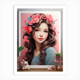 lovly Girl With Flowers Art Print