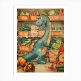 Cute Dinosaur Grocery Shopping Storybook Painting 2 Art Print