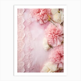 Pink Carnations On Lace 5 Art Print