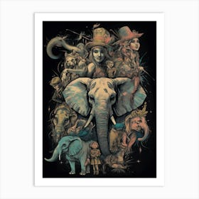 Elephants And Lions Art Print