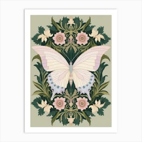 Butterfly And Flowers Style William Morris Art Print