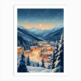 Winter Travel Night Illustration Aspen Colorado 3 Art Print