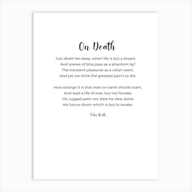 On Death Poem By John Keats Art Print