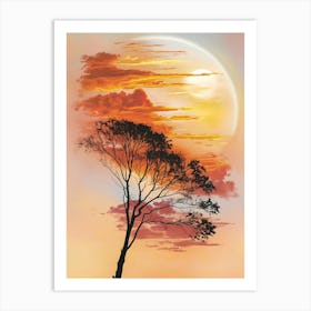 Sunset With A Tree Art Print