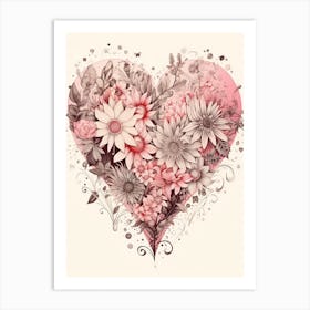 Floral Vintage Sepia Blush Pink Heart 2 Art Print