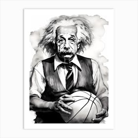 Albert Einstein Playing Basketball Abstract Painting (3) 1 Art Print