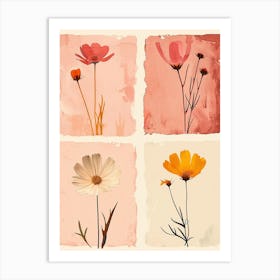 Set Of 4 Simple Hand Drawn Daisies On Pink Paper 5 Art Print