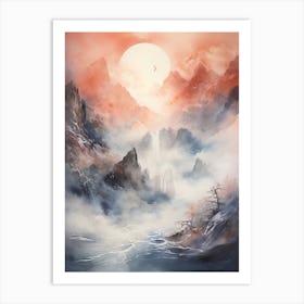 Waterfall In The Mountains Art Print