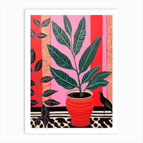 Pink And Red Plant Illustration Zz Plant Raven 4 Art Print