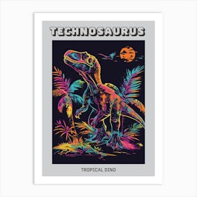 Neon Dinosaur With Palm Trees Poster Art Print