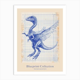 Protarchaeopteryx Dinosaur Blue Print Sketch 2 Poster Art Print