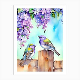 Two Birds Perched On A Fence Art Print