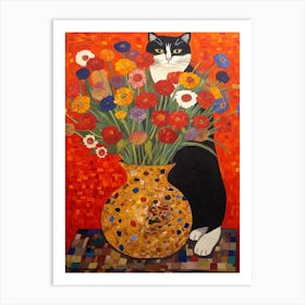 Anemone With A Cat 1 Art Nouveau Klimt Style Art Print