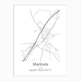 Mantsala,Finland Minimalist Map Art Print