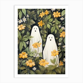 Cute Bedsheet Ghost, Botanical Halloween Watercolour 74 Art Print