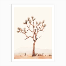  Minimalist Joshua Tree At Dusk Line Art Watercolor 3 Art Print