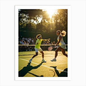 Tennis Match Captured In Natural Light Dynamic Action Shot Players Poised Mid Strike Sun Casting (6) Art Print