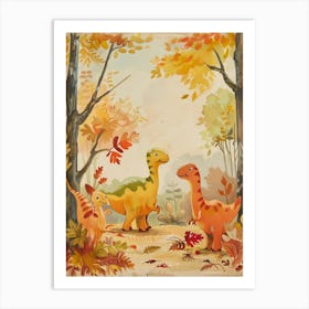 Cute Dinosaur In An Autumnal Woodland Art Print
