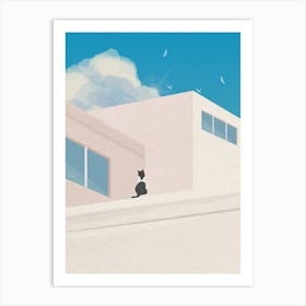 Minimal art Cat On Roof Art Print