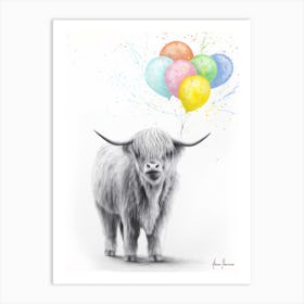 The Highland Cow And The Balloons Art Print