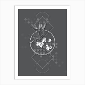 Vintage Olive Tree Branch Botanical with Line Motif and Dot Pattern in Ghost Gray Art Print