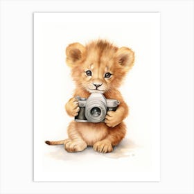 Taking Photos Watercolour Lion Art Painting 2 Art Print