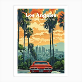 Los Angeles California Sunrise Travel Illustration Art Print