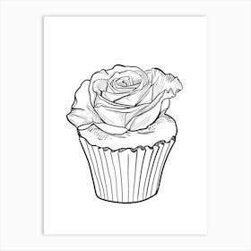 Rose Cupcake Line Drawing 1 Art Print