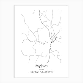 Myjava,Slovakia Minimalist Map Art Print